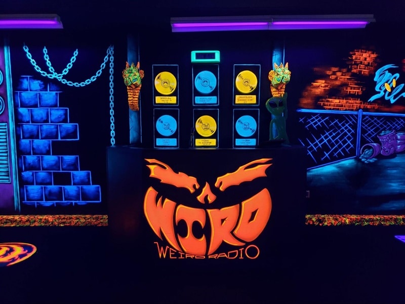 Glow-in-the-dark decorations at Monster Mini Golf. 