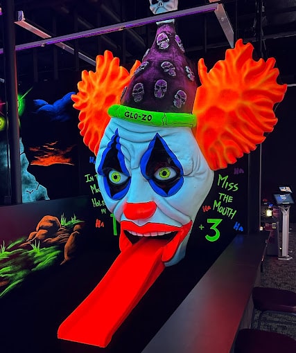 A glow-in-the-dark arcade at Monster Mini Golf.