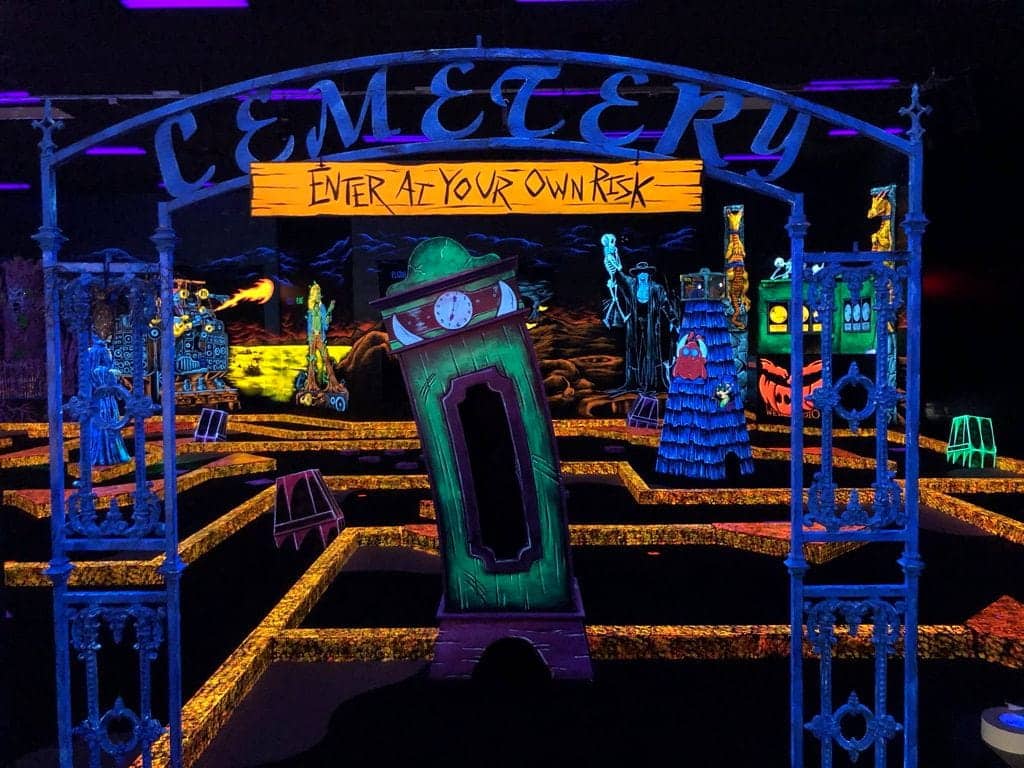 The entrance to the mini golf course at Monster Mini Golf. 