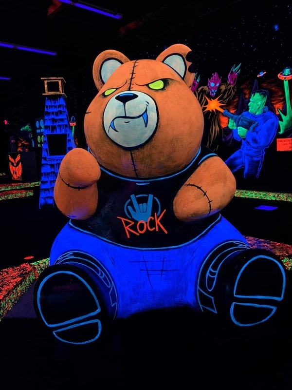 A decoration of a vampire bear from Monster Mini Golf. 