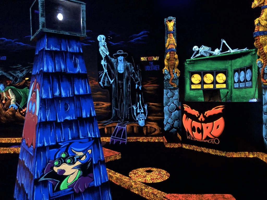 Neon decorations at Monster Mini Golf. 