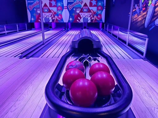 Mini bowling balls at Monster Mini Golf.