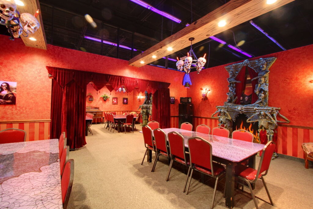 A private haunted mansion event room at monster mini golf.