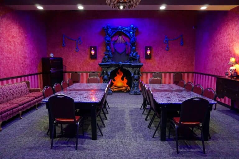 A private Haunted Mansion room at a Monster Mini Golf location.