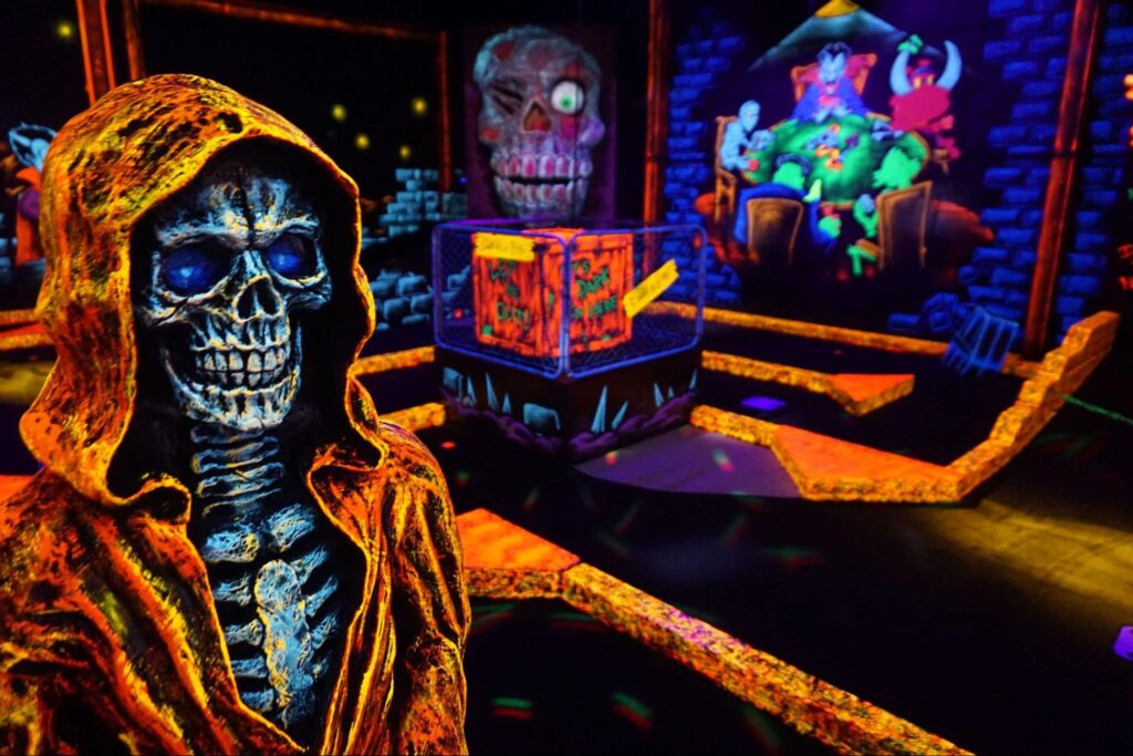 Neon decorations at a Monster Mini Golf location.